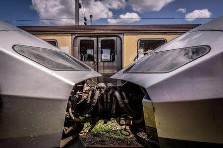 Old abandoned trains at a train graveyard in Franceの写真素材