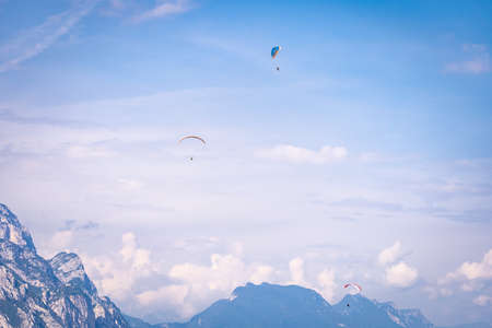 Paragliding at Lake Garda in Italyの写真素材