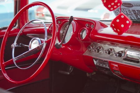 APPLETON, WI - JULY 21: Interior of Red 1957 Chevy Chevrolet Bel Air Two Door at the 18th Annual WVBO Classic Car Show and Cruise at Fox Valley Technical College on July 21, 2012 in Appleton, Wisconsin.のeditorial素材