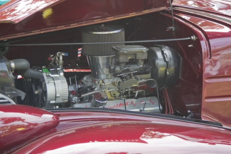 WAUPACA, WI - AUGUST 25: Engine of a 1939 Chevy Master Deluxe car at the 10th Annual Waupaca Rod & Classic Car Club Car Show on August 25, 2012 in Waupaca, Wisconsin.のeditorial素材