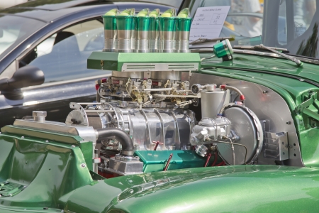 WAUPACA, WI - AUGUST 25: Engine of 1954 Chevy 3100 truck at the 10th Annual Waupaca Rod & Classic Car Club Car Show on August 25, 2012 in Waupaca, Wisconsin.のeditorial素材
