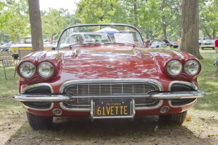 WAUPACA, WI - AUGUST 25: 1961 Chevy Corvette car at the 10th Annual Waupaca Rod & Classic Car Club Car Show on August 25, 2012 in Waupaca, Wisconsin.のeditorial素材
