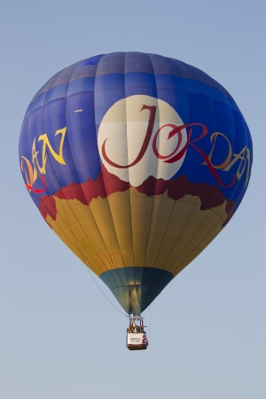 SEYMOUR, WI - AUGUST 3: Jordan hot air balloon in the sky at the Balloon Rally at the Annual Hamburger Festival on August 3, 2012 in Seymour, Wisconsin.のeditorial素材
