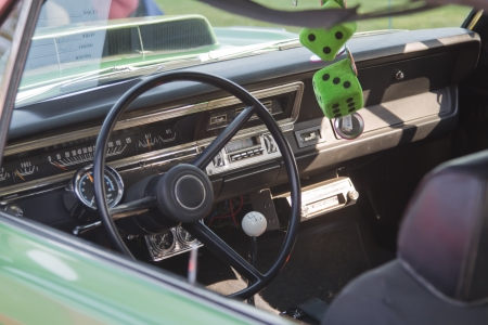 MARION, WI - SEPTEMBER 16: Interior of 1969 Dodge Dart car at the 3rd Annual Not Just Another Car Show on September 16, 2012 in Marion, Wisconsin.のeditorial素材