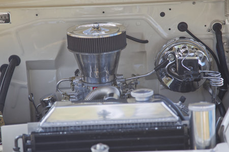 MARION, WI - SEPTEMBER 16: Engine of 1950 Off White Ford Pickup at the 3rd Annual Not Just Another...