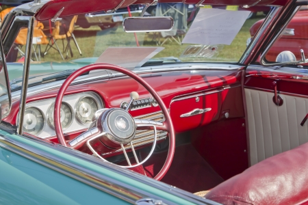 MARION, WI - SEPTEMBER 16: Red interior of 1951 Packard 250 Ultramatic Convertible car at the 3rd Annual Not Just Another Car Show on September 16, 2012 in Marion, Wisconsin.のeditorial素材