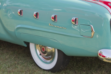 MARION, WI - SEPTEMBER 16: Back panel of 1951 Packard 250 Ultramatic Convertible car at the 3rd Annual Not Just Another Car Show on September 16, 2012 in Marion, Wisconsin.のeditorial素材