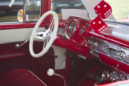 MARION, WI - SEPTEMBER 16: Interior view of 1957 Red Chevy Bel Air car at the 3rd Annual Not Just Another Car Show on September 16, 2012 in Marion, Wisconsin.のeditorial素材
