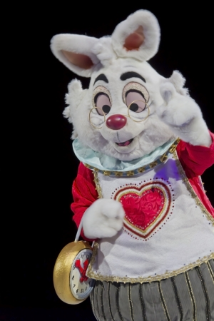 GREEN BAY, WI - MARCH 10: Close up of White Rabbit from Alice in Wonderland with a clock and clothes and skates at the Disney on Ice Treasure Trove show at the Resch Center on March 10, 2012 in Green Bay, Wisconsin.のeditorial素材