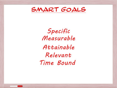 Smart Goals on White Erase Board with Specific, Measurable, Attainable, Relevant, and Time Bound