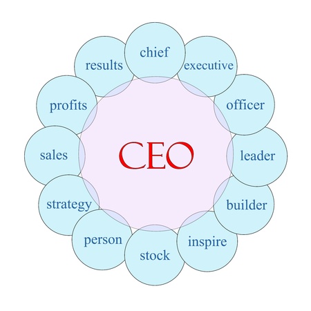 CEO concept circular diagram in pink and blue with great terms such as chief, executive, officer, profits and more.の写真素材