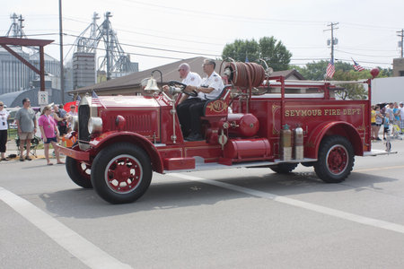SEYMOUR, WI - AUGUST 4:  Side view of Old Seymour Fire Department Number 1 Truck at the Annual...