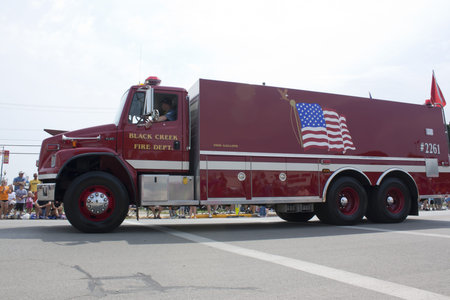 SEYMOUR, WI - AUGUST 4:  Side View of Freightliner Black Creek Fire Department Truck at the Annual...