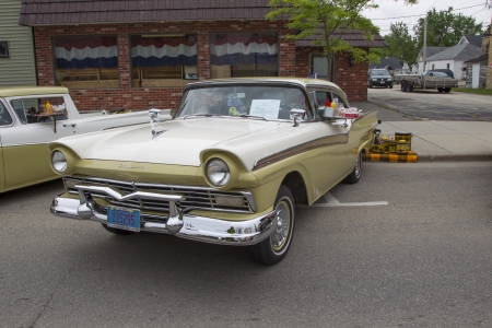 WINNECONNE, WI - JUNE 1:  1957 Ford Fairlane 500 car at Annual Car Show on Main Street June 1, 2013 in Winneconne, Wisconsin.のeditorial素材