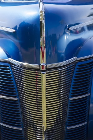 WAUPACA, WI - AUGUST 24:  Grill of a 1940 Blue Ford Deluxe Car at Waupaca Rod and Classic Car Show August 24, 2013 in Waupaca, Wisconsin.のeditorial素材
