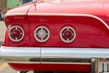 IOLA, WI - JULY 13:  Tail lights of 1961 Red Chevy Impala car at Iola 41st Annual Car Show July 13,...