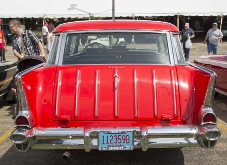 IOLA, WI - JULY 13:  Back of 1954 Red Chevy Nomad Car at Iola 41st Annual Car Show July 13, 2013 in Iola, Wisconsin.のeditorial素材