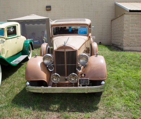 IOLA, WI - JULY 13:  Front of a 1934 Gold Packard Model 1108 Car at Iola 41st Annual Car Show July...