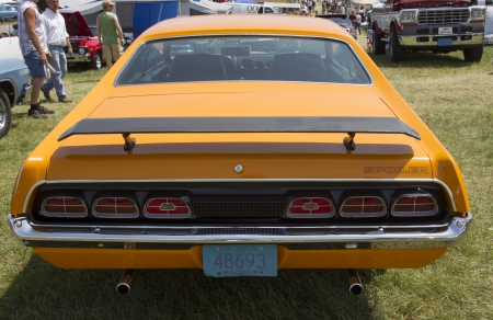 IOLA, WI - JULY 13:  Back of 1970 Orange Mercury Cyclone Spoiler Car at Iola 41st Annual Car Show July 13, 2013 in Iola, Wisconsin.のeditorial素材