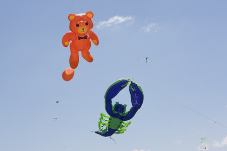 OSHKOSH, WI - JUNE 20:  A bear and lobster kite fly high in the sky at the Kite Festival June 20, 2009 in Oshkosh, Wisconsin.のeditorial素材