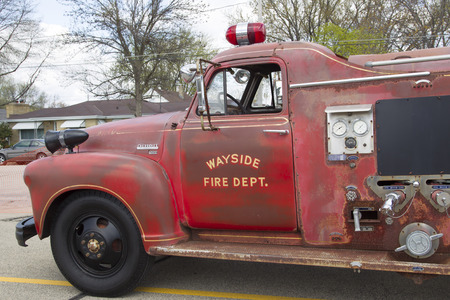 MENASHA, WI - MAY 16:  Close upf of 1951 Chevy Fire Truck at 7th Annual Car Show May 16, 2014 in Menasha, Wisconsin.のeditorial素材