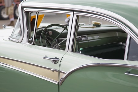 IOLA, WI - JULY 12:  Interior of 1957 Green Ford Fairlane Car at Iola 42nd Annual Car Show July 12, 2014 in Iola, Wisconsin.のeditorial素材