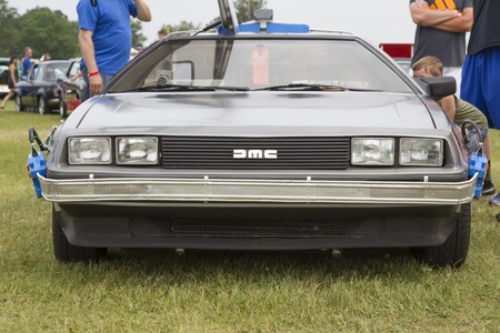 IOLA, WI - JULY 11:  Front of DeLorean DMC-12 Back to the Future Car Model at Iola 43nd Annual Car Show July 11, 2015 in Iola, Wisconsin.のeditorial素材