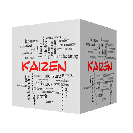 Kaizen 3D Word Cloud Concept in red caps with great terms such as improvement, positive, success and more.の写真素材