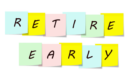 Retire Early written on a sticky notes making a great concept.の写真素材