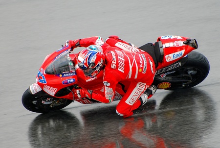 SEPANG, MALAYSIA - OCT 25   Australian Casey Stoner of Ducati Marlboro Team takes a corner during race day of MotoGP in Malaysian Grand Prix on October 25, 2009 in Sepang, Malaysia  のeditorial素材