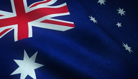 Realistic flag of Australia waving with highly detailed fabric texture.の写真素材