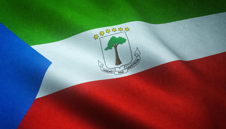Realistic flag of Equatorial Guinea with highly detailed fabric texture.の写真素材