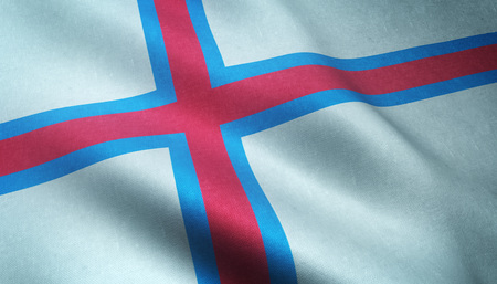 Realistic flag of Faroe Islands waving with highly detailed fabric texture.の写真素材