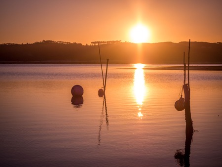 Sunset on the riverの写真素材