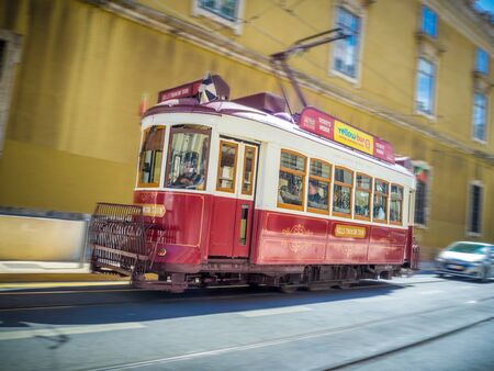 LISBON, PORTUGAL - April 30, 2017: Vintage red tram in the cityのeditorial素材
