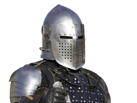 Front view of medieval knight isolated white backgroundの写真素材