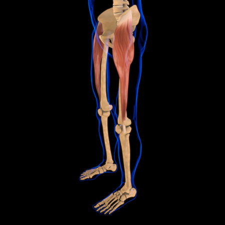 3D Illustration, Muscle is a soft tissue, Muscle cells contain proteins , producing a contraction that changes both the length and the shape of the cell. Muscles function to produce force and motion.の写真素材