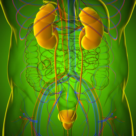Human Urinary System Kidneys with Bladder Anatomy For Medical Concept 3D Illustrationの写真素材