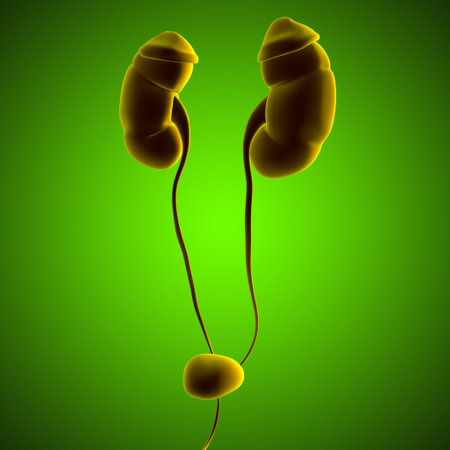 Human Urinary System Kidneys with Bladder Anatomy For Medical Concept 3D Illustrationの写真素材
