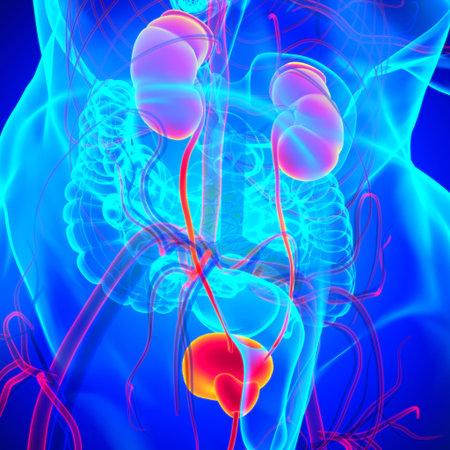 Human Urinary System Kidneys with Bladder Anatomy For Medical Concept 3D Illustration