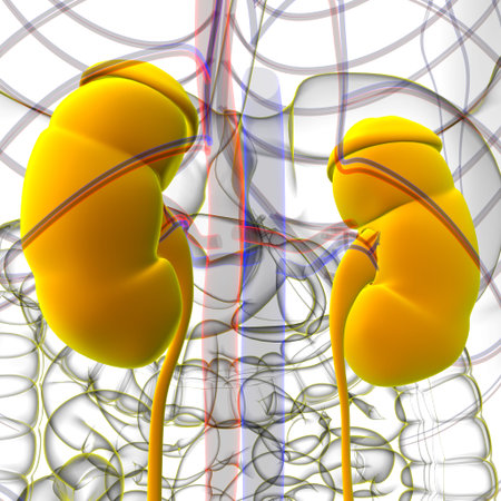 Human Urinary System Kidneys with Bladder Anatomy For Medical Concept 3D Illustration