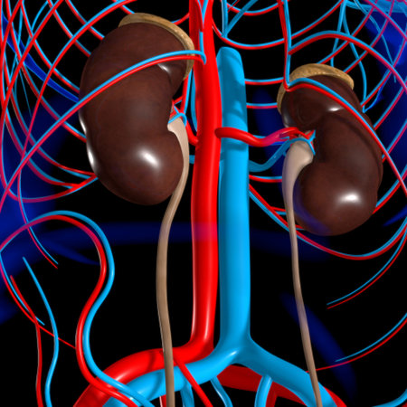 Human Urinary System Kidneys with Bladder Anatomy For Medical Concept 3D Illustration