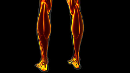 3D Illustration, Muscle is a soft tissue, Muscle cells contain proteins , producing a contraction that changes both the length and the shape of the cell. Muscles function to produce force and motion.の写真素材