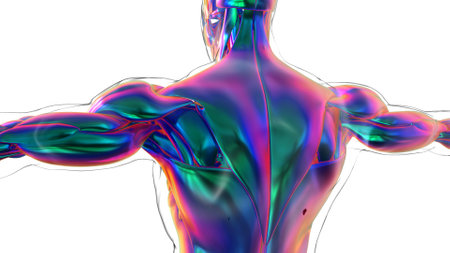 3D Illustration, Muscle is a soft tissue, Muscle cells contain proteins , producing a contraction that changes both the length and the shape of the cell. Muscles function to produce force and motion.の写真素材