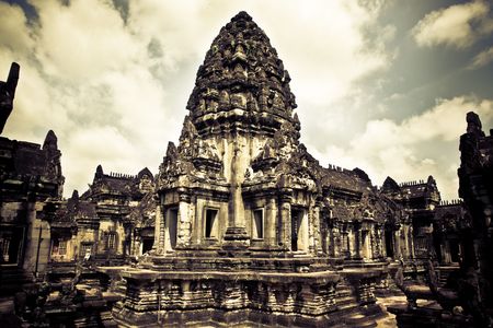 Angkor wat temples in Cambodia with dramatic cloudsの写真素材