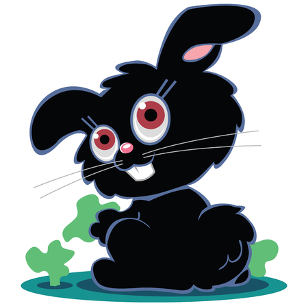 Adorable cartoon black bunny gathering greensのイラスト素材
