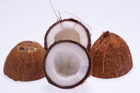 cut coconut isolated on white backgroundの写真素材