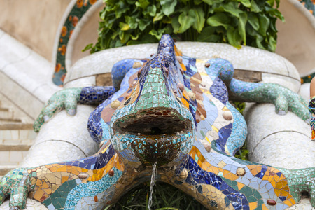 Gaudí's multicolored mosaic salamander in Park Guell, Barcelona , Spainの写真素材