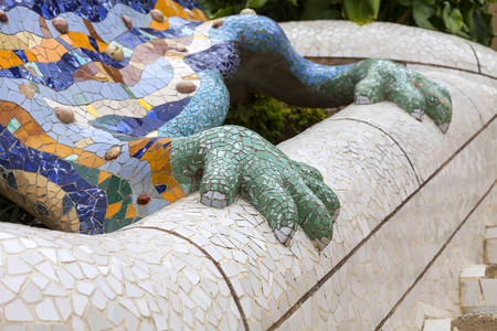 Gaudí's multicolored mosaic salamander in Park Guell, Barcelona , Spainの写真素材
