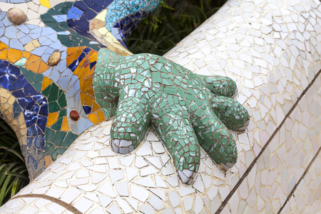 Details of Gaudi multicolored mosaic salamander in Park Guell, Barcelona , Spainの写真素材